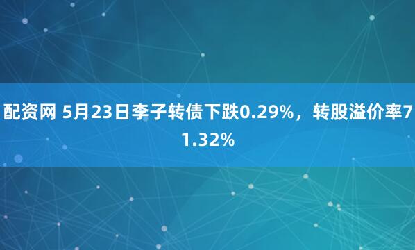 配资网 5月23日李子转债下跌0.29%，转股溢价率71.32%
