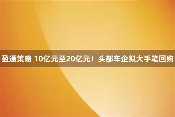 盈通策略 10亿元至20亿元！头部车企拟大手笔回购